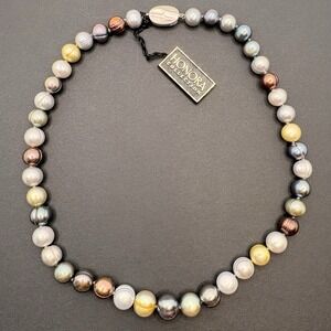 Honora Multi Color Freshwater Pearl Necklace 925 Sterling 16" w/ Box Pouch